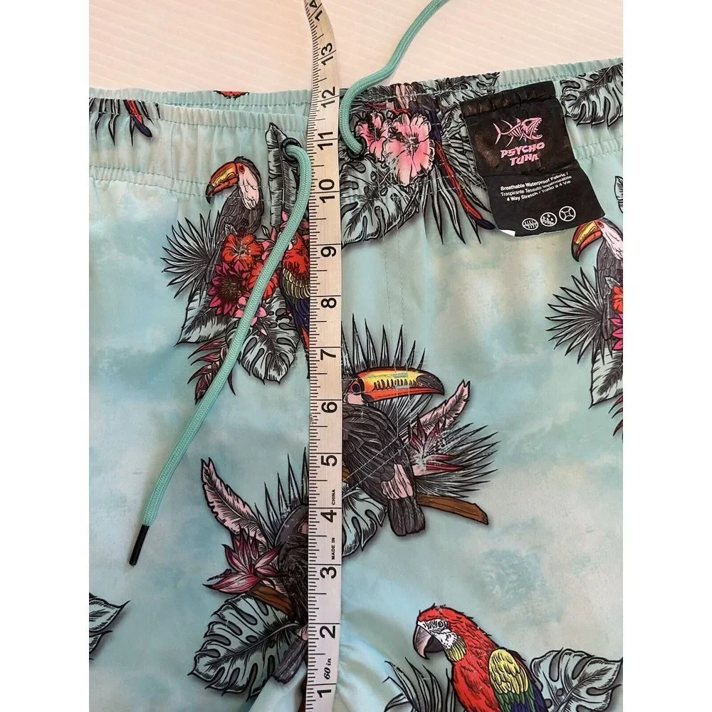 NWT Psycho Tuna Mens Large Tropical Bird Parrot Swim Trunks Board‎ Shorts